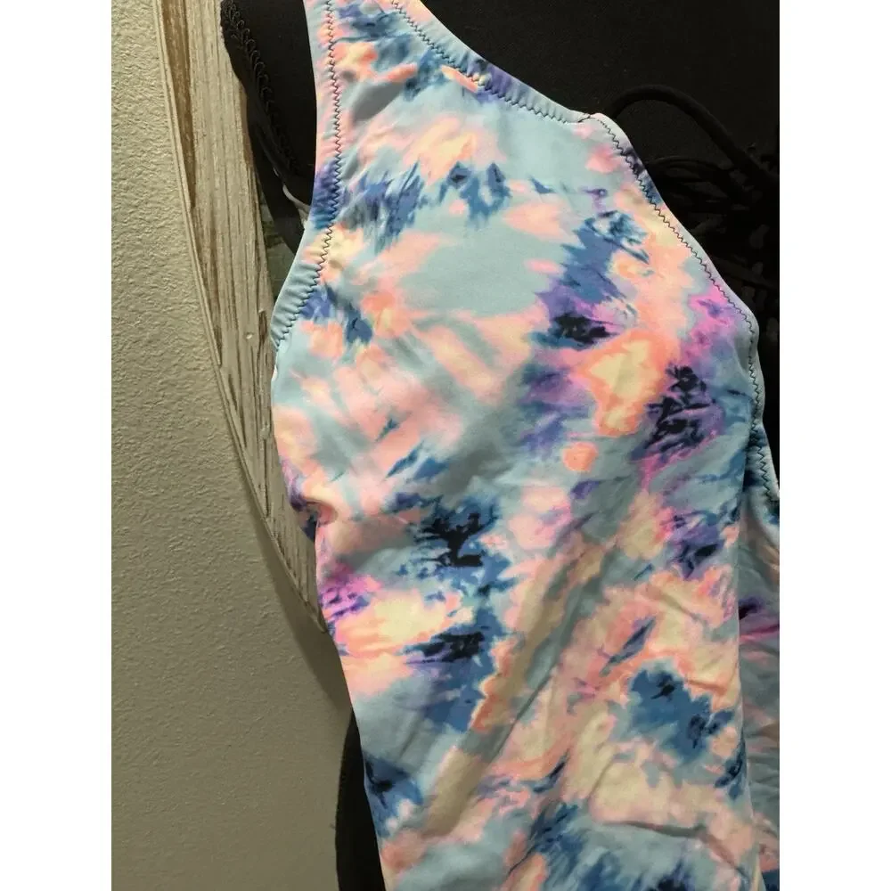 Stunning Watercolor Tye Dye Victoria Secret One Piece Bathing Suit Sz Large